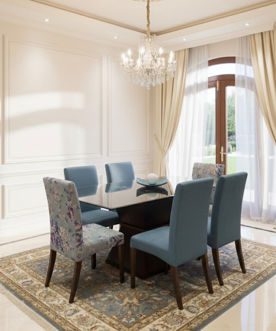 Conjunto de Mesa e Cadeiras seis lugares Contemporâneo e Neoclássico