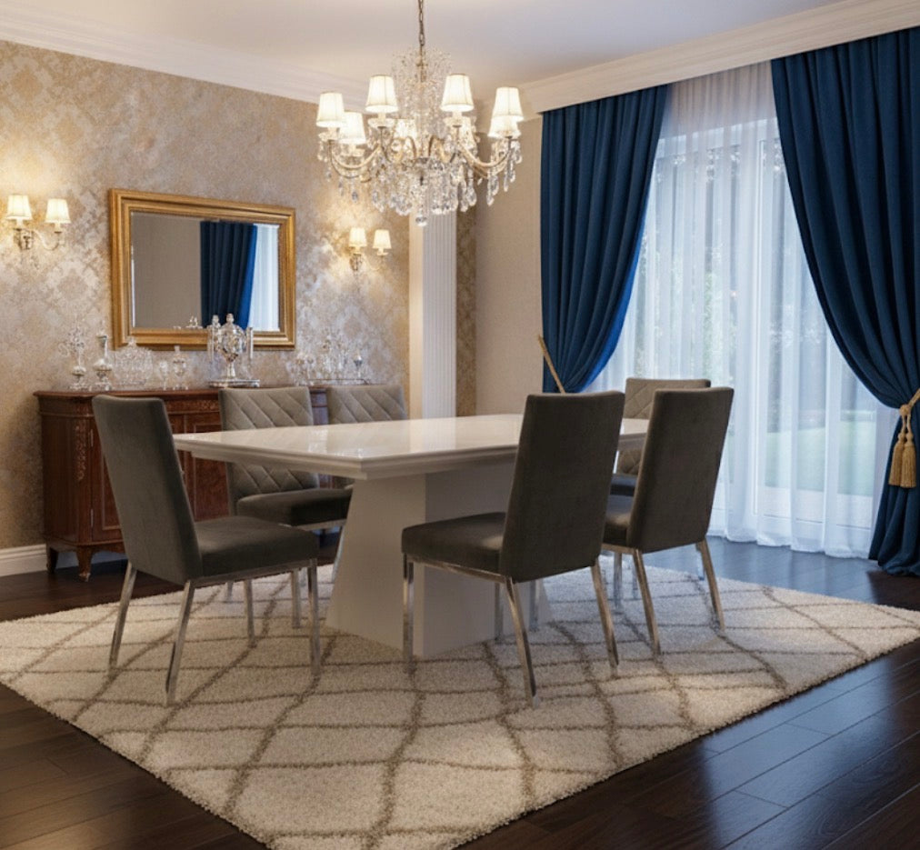 Conjunto de Mesa Quadrada Design Contemporâneo com Oito Cadeiras