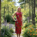 Vestido Mídi Vermelho Estampado