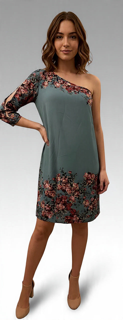 Vestido Curto One Shoulder Estampa Floral